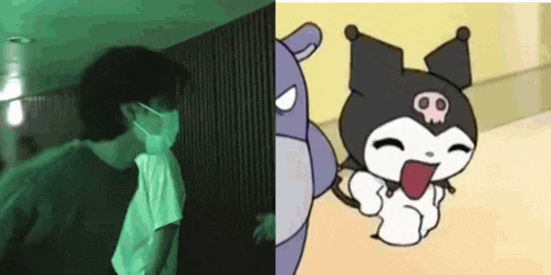 a man wearing a mask is next to a cartoon character with a skull on his head .