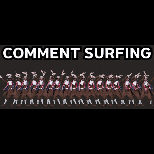 a group of people are dancing in a row and the words comment surfing are on the bottom