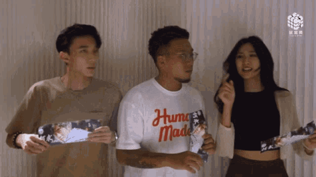 a man wearing a white shirt that says homemade