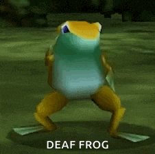 a deaf frog is dancing in a video game while wearing a mask .