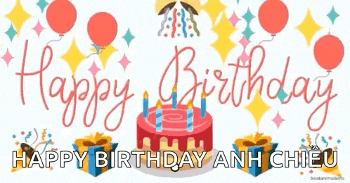 a happy birthday greeting card with a birthday cake and balloons