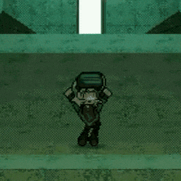 a pixel art of a person wearing a virtual reality headset