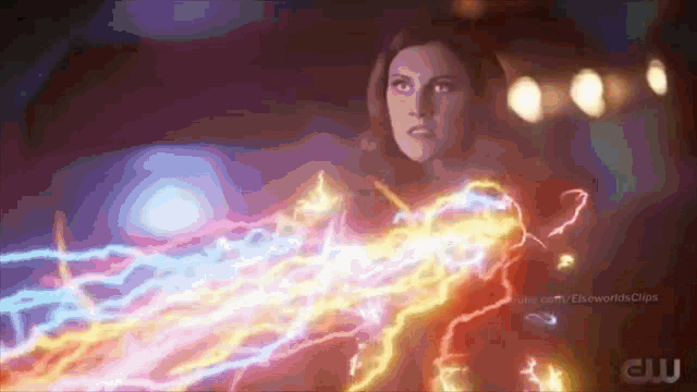 a woman is surrounded by lightning and the words " the worlds fastest " are visible