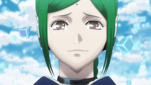 a girl with green hair is wearing headphones and a choker