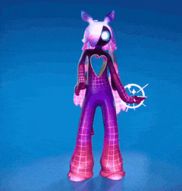a purple and pink figure with a heart in the middle of her chest