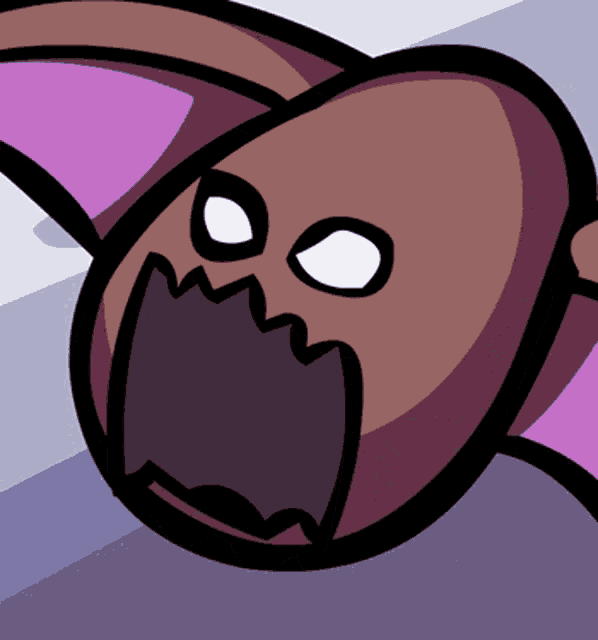 a cartoon drawing of a bat with purple ears and a mouth open