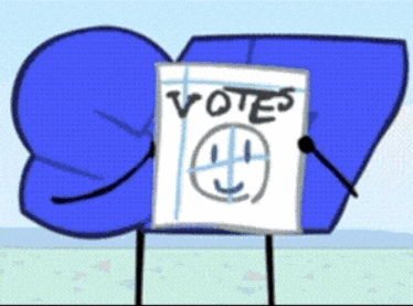 a cartoon character holds a sign that says votes