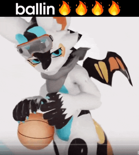 a cartoon character holding a basketball with the word ballin on the bottom