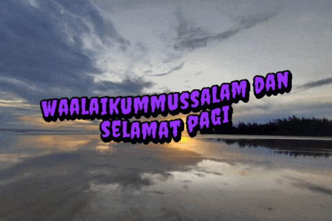 a beach with the words waalatikummussalam dan selamat pagi written on it
