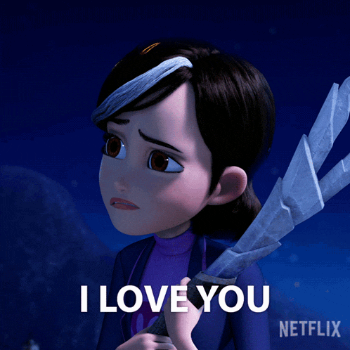 a cartoon girl is holding a sword and says i love you netflix