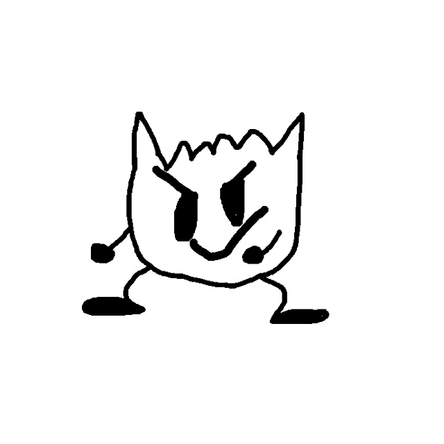 a black and white drawing of a cartoon character with a smiling face and glasses .