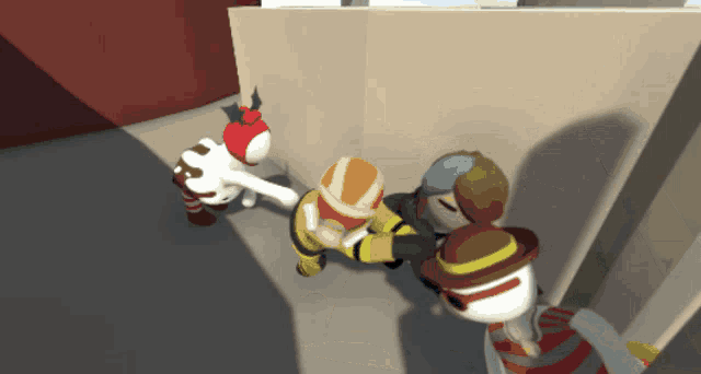 a group of cartoon characters are playing a video game