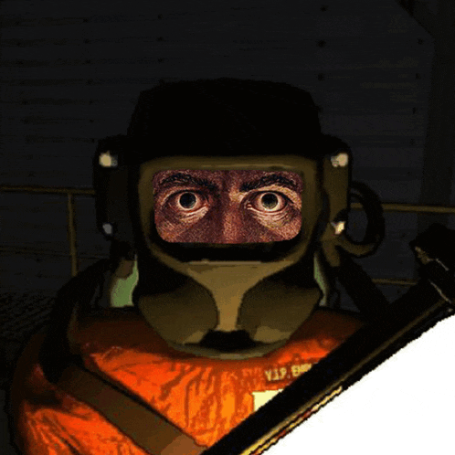 a man wearing a gas mask and a shirt that says vip on it