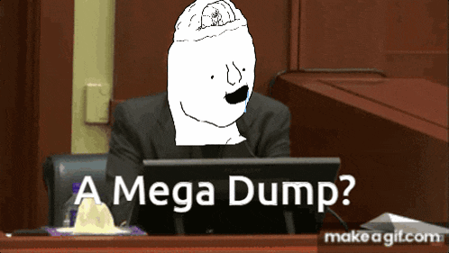 a cartoon of a man sitting in front of a computer with the words " a mega dump " on the screen