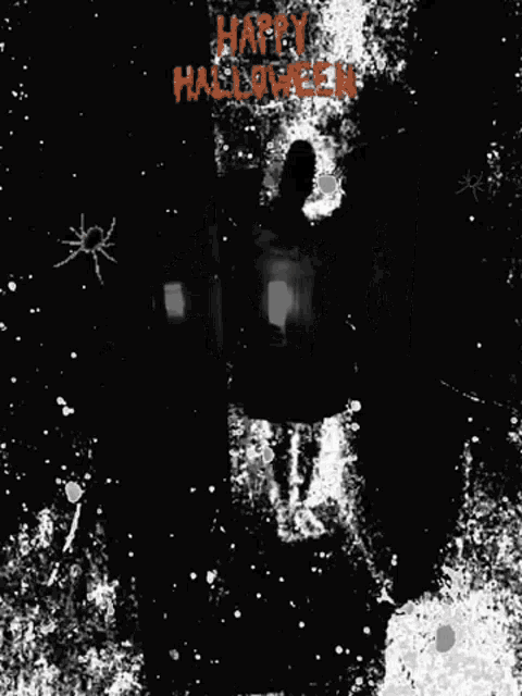 a black and white poster with the words happy halloween written on it