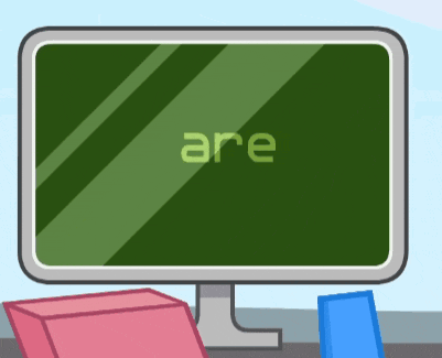 a computer monitor displays the word are on the screen