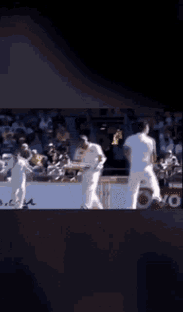 a blurred image of a cricket game with the word vodafone visible