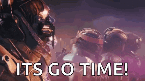 a video game character says it 's go time in front of a group of soldiers