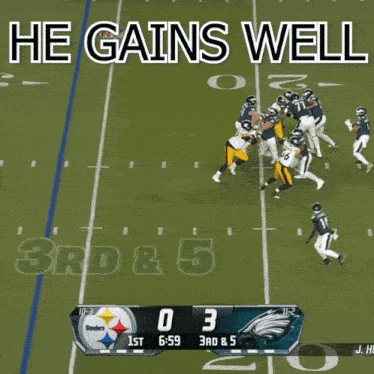 a football game between the steelers and the eagles with a score of 0-3