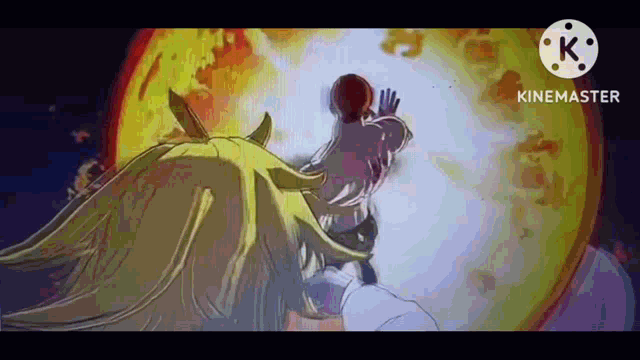 a man and a woman are fighting each other in a video game in front of a fireball .
