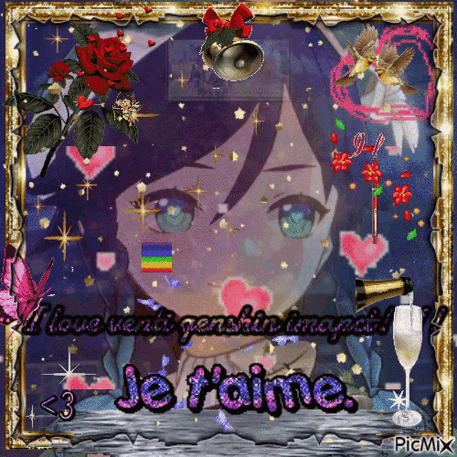 a picture of a girl with the words je t'aime written on it