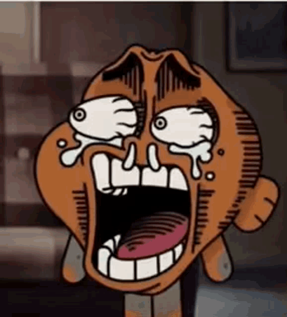 gumball from the amazing world of gumball is crying with his mouth open .