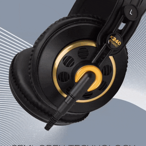 a pair of black and gold k240 studio headphones with a cord