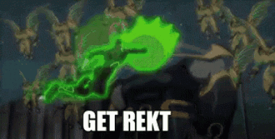 a cartoon of a green monster with the words get rekt written below it