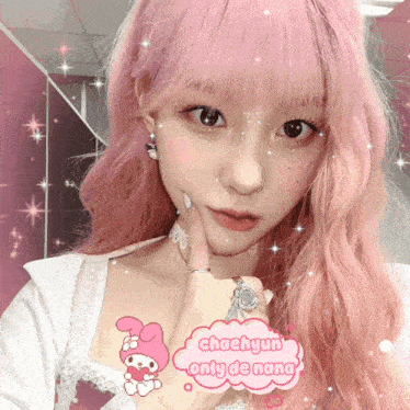 a girl with pink hair has the name chaehyun only de nana