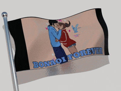 a flag that says bonoi forever with a couple kissing on it