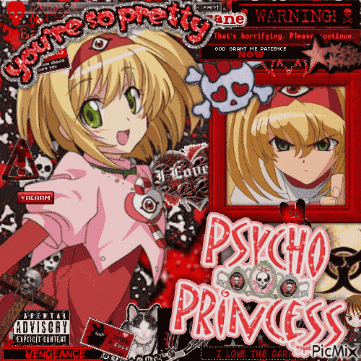 a picture of a girl with the words psycho princess on the bottom