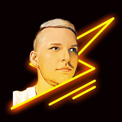 a man with a lightning bolt behind him
