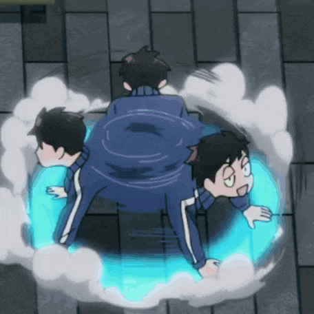 a man in a blue jacket is standing in a circle
