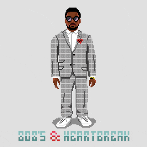 a pixel art of a man in a suit with the words bob 's & heartbreak on the bottom