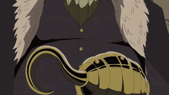 a cartoon drawing of a man in a suit and tie holding a gold object