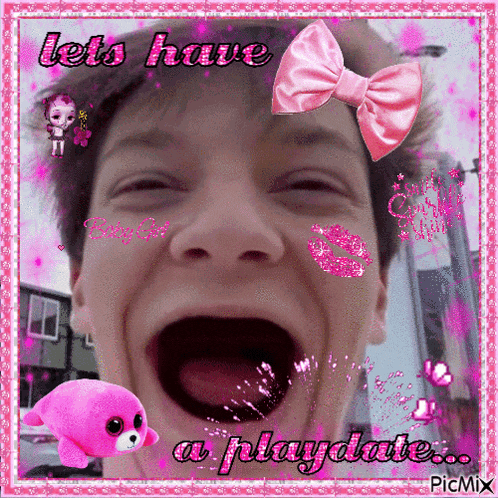 a picture of a man with his mouth open and the words lets have a playdate on the bottom