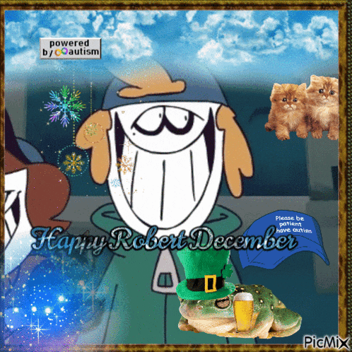 a picture of a cartoon character with the words happy robert december on the bottom