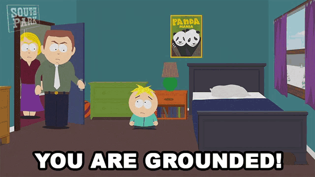 a cartoon of a boy sitting in a bedroom with the words you are grounded