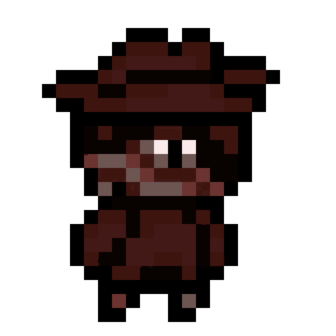 a pixel art drawing of a person wearing a hat and sunglasses .