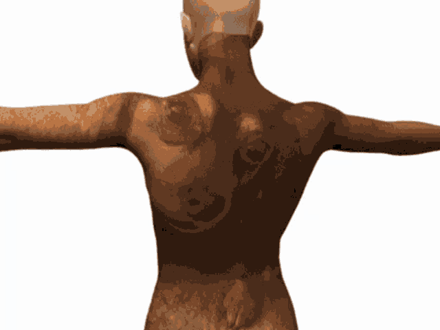 a 3d rendering of a person 's back with a sheep face on it