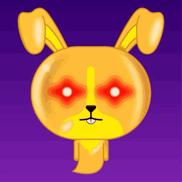 a cartoon bunny with red eyes and a yellow tail