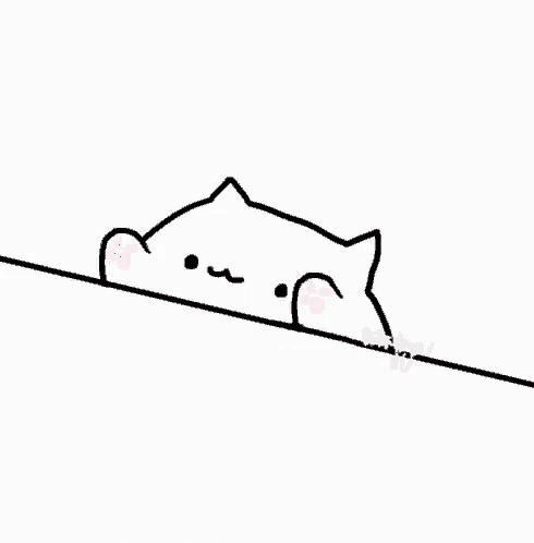 a cartoon cat is peeking over a wall .