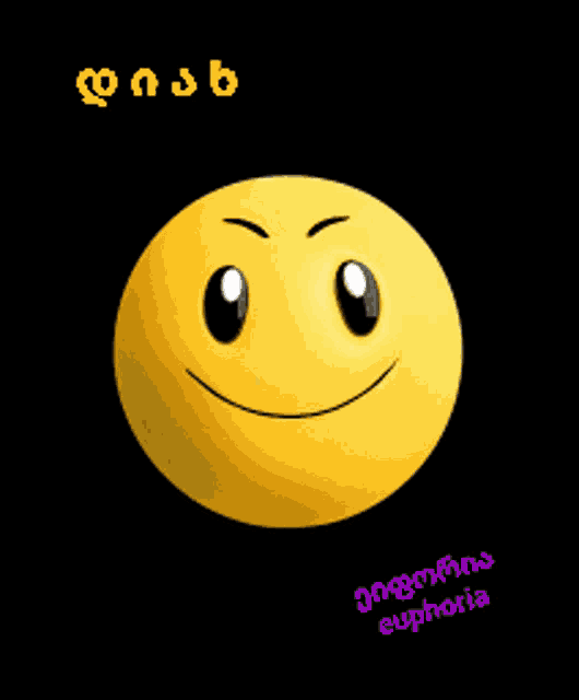 a yellow smiley face on a black background with euphoria written in purple