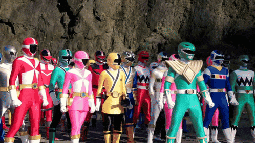 a group of power rangers standing in a line