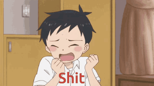 a cartoon of a boy with the word shit written on his shirt