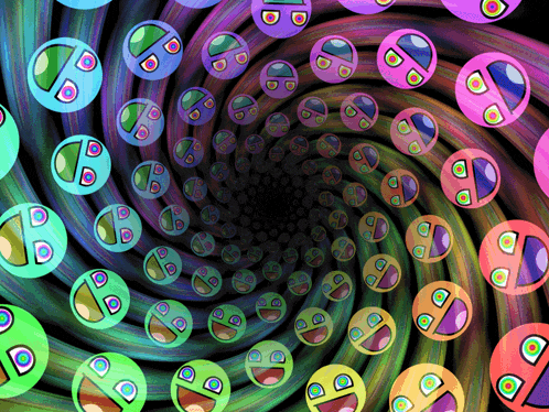 a colorful swirl of smiley faces with the letter d on them