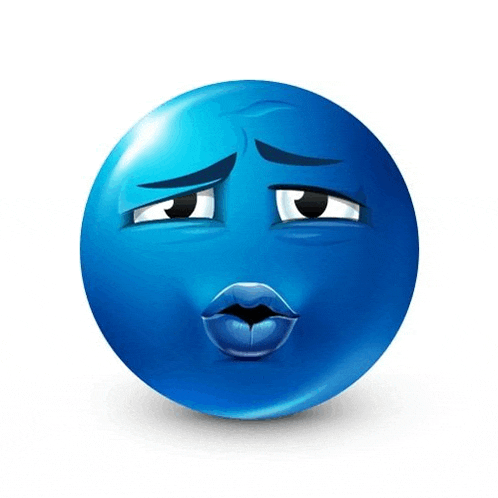 a blue smiley face with black eyes and blue lips