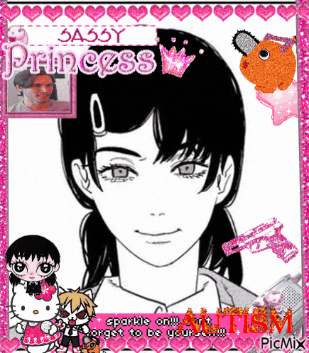 a black and white drawing of a girl with the words sassy princess on the bottom