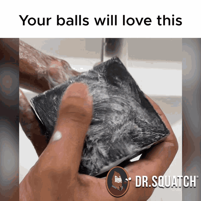 a picture of a person holding a bar of soap with the words your balls will love this
