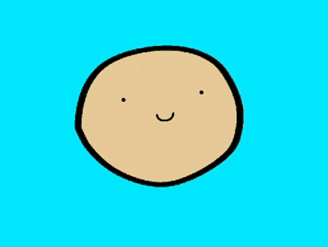 a cartoon drawing of a potato with a smiling face on a blue background